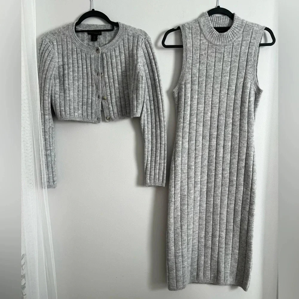 House of Harlow Rib knit dress with long sleeve top gray - Picture 3 of 4